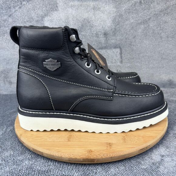 Harley Davidson Beau Boots Mens Size 10 Black Leather Lace Up Motorcycle D93135 - Picture 1 of 11